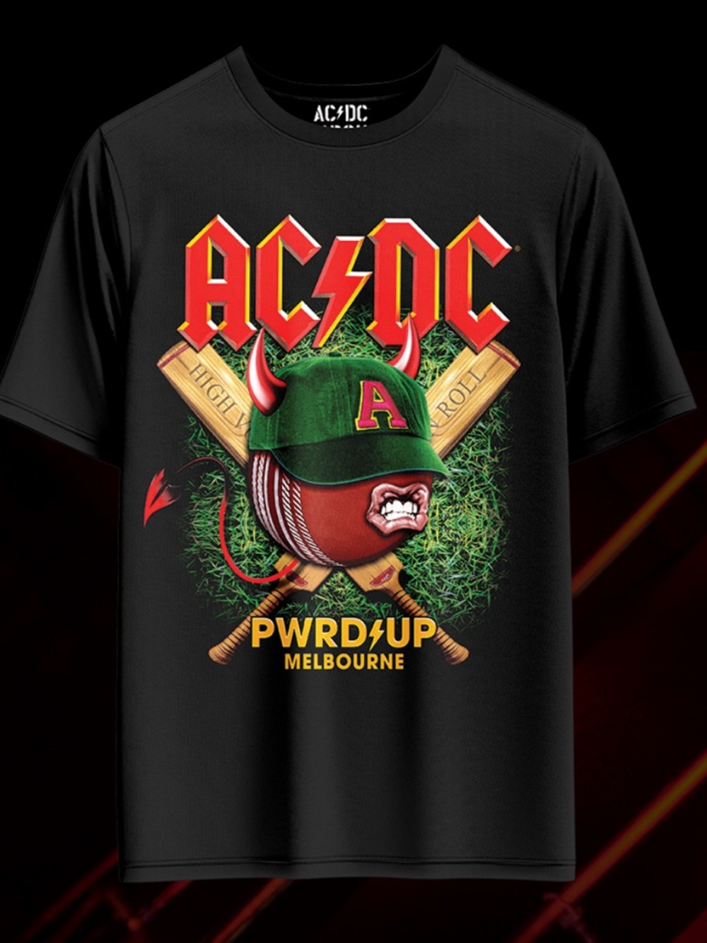 AC/DC Black Graphic Tee with Red and Yellow Band Logo